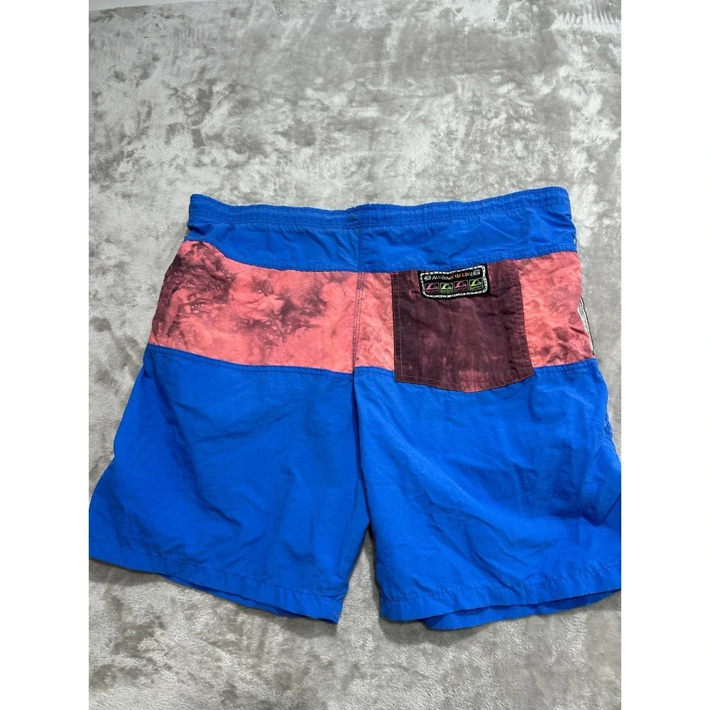 Vtg 80s 90s Quiksilver Australian Bongo Surf Shorts All Down The Line Blue 32 38